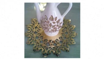 طرح زیرلیوانی دانتل چوبی برگی پارچه